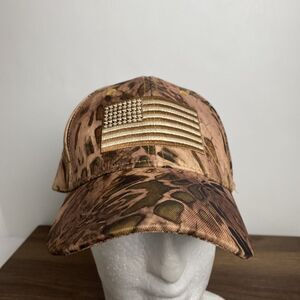Sand Storm Camo USA Flag Army Pugs Holding LLC Adjustable Cap Baseball Hat EUC